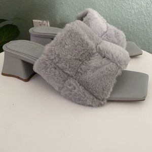 Faux fur mule heels